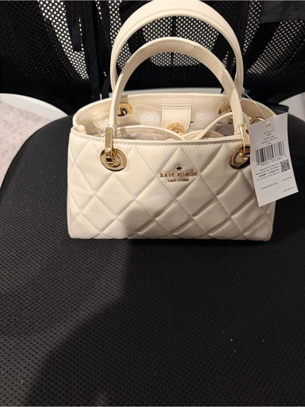 kate spade grace Quilted Top handle bag in warm beige / cream